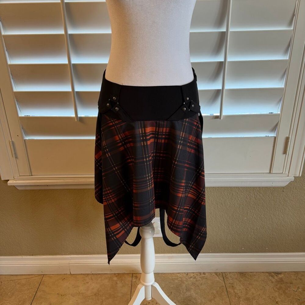 Killstar Women’s Black & Orange Amberic Mini Skirt With Hanging Straps Alt Goth